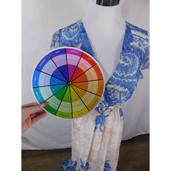 Flare Maxi Dress Womens Blue White Floral Belted Wrap V-Neck Made in Italy - Picture 10 of 12